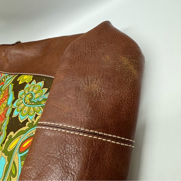 KATE SPADE Paisley Collection Canvas & Leather Hobo Bag Purse Tote CLEAN $375 EC